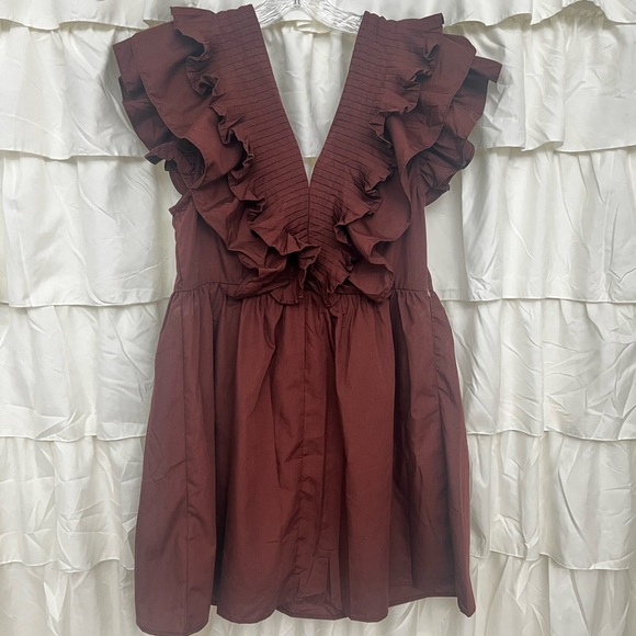 Brown ruffled neck line dress - Picture 2 of 4
